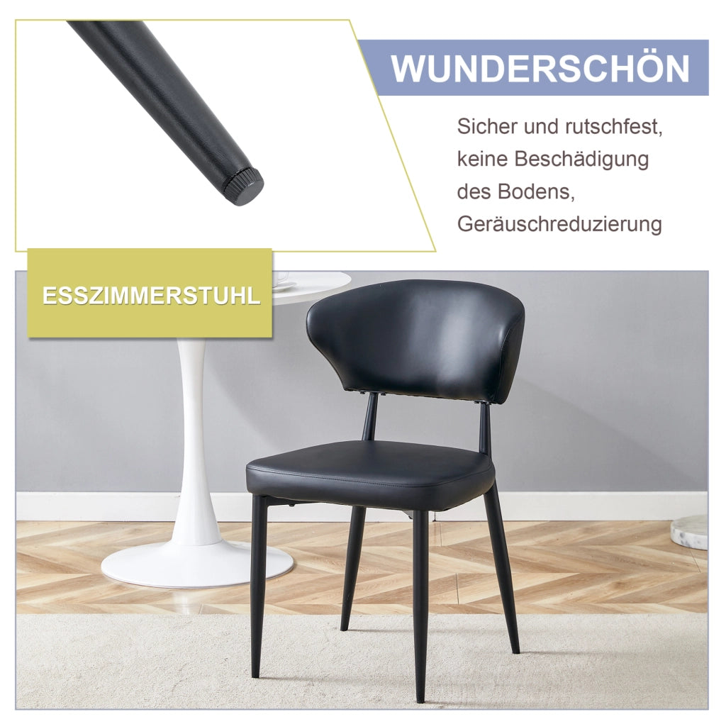 Set di 2 sedie da pranzo nere in PU con gambe in metallo