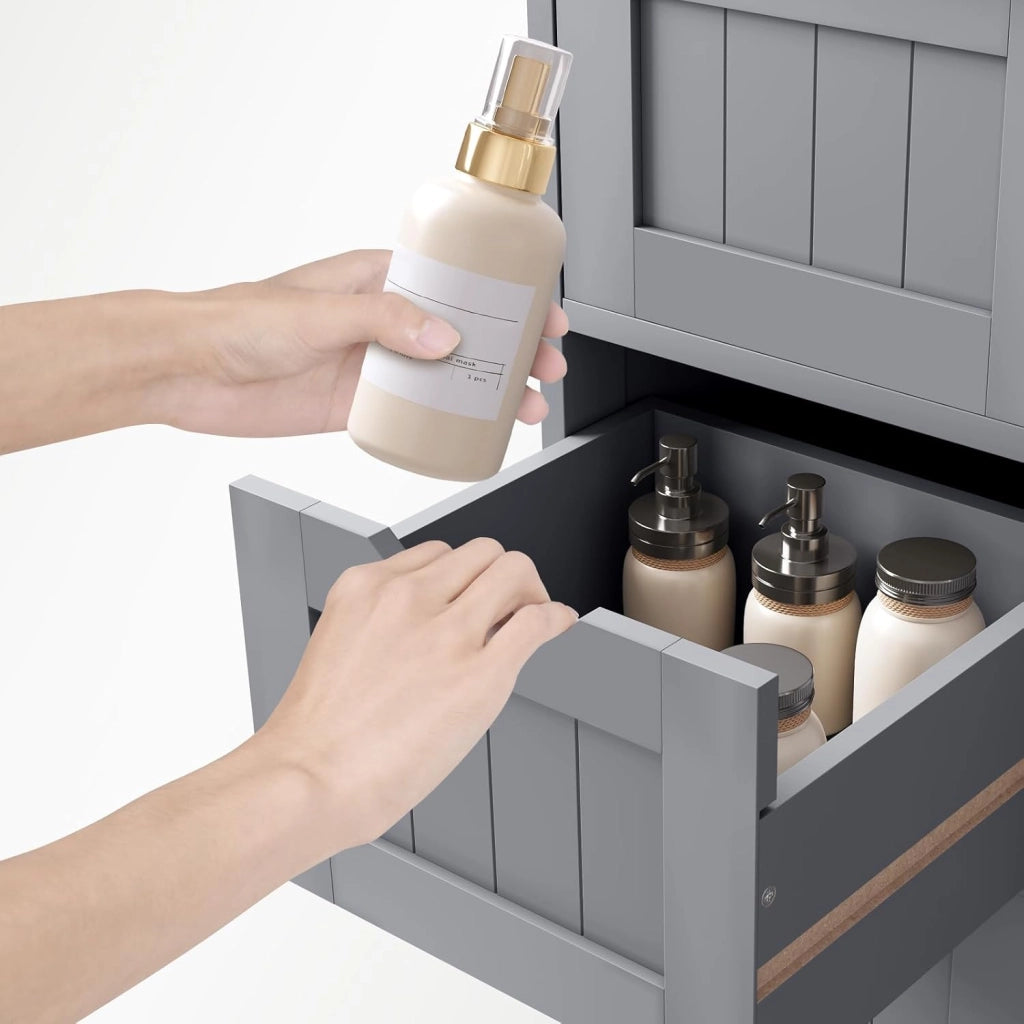 Cassettiera, Mobile da Bagno con 4 Cassetti e 2 Scomparti Regolabili, Mobile Portaoggetti per Bagno/Camera da Letto/Corridoioo/Cucina, Grigio, 56x30x81 cm