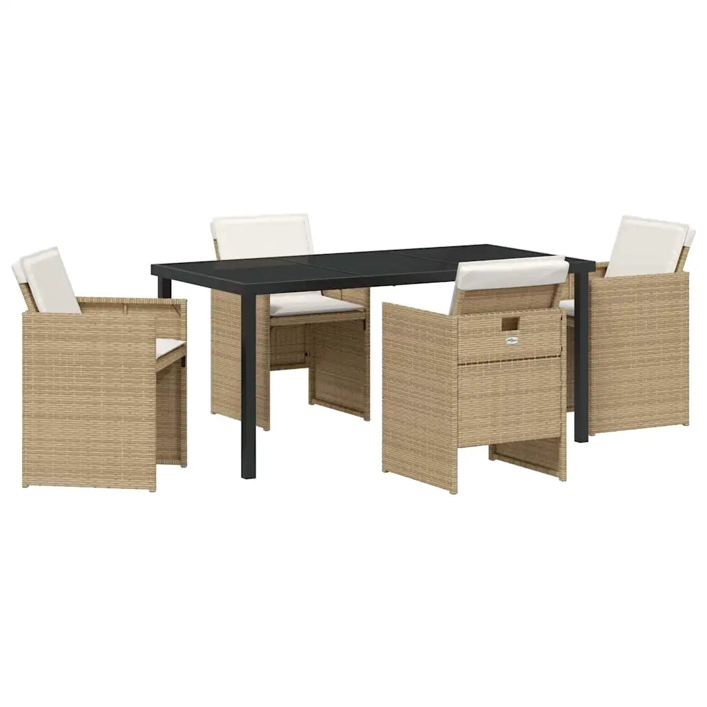 Set da Pranzo per Giardino con cuscino 5 pcs Beige polyrattan