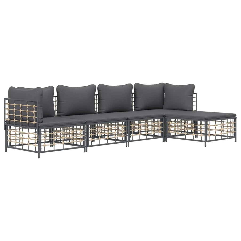 Set Divani da Giardino 5 pz | Set Salotto da Giardino con Cuscini Antracite in Polyrattan