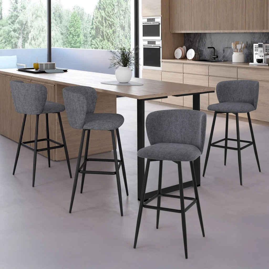 IDMarket - Set di 4 sgabelli da bar OMBLINE con seduta in tessuto grigio scuro e gambe in metallo nero