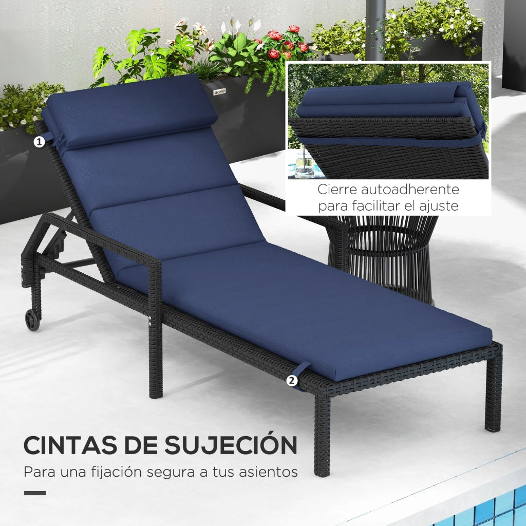 Cuscino per Tumbona in Cotone 196x63x6 cm con Tessuto Idrorepellente ¨C zephmum ¨C Blu Scuro
