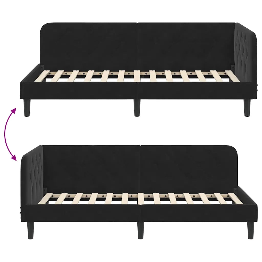 Cornice del letto ad angolo Nero 100 x 200 cm Velluto