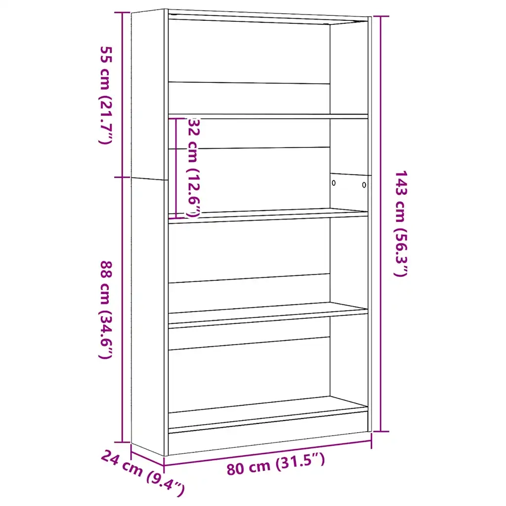 Libreria-Scaffale per Libri-Mobile di Stoccaggio Bianca 80x24x143 cm in Legno Multistrato