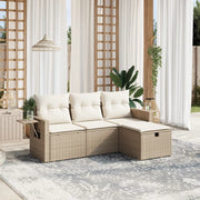 Set Divano da Giardino 4 pz con Cuscini Beige in Polyrattan