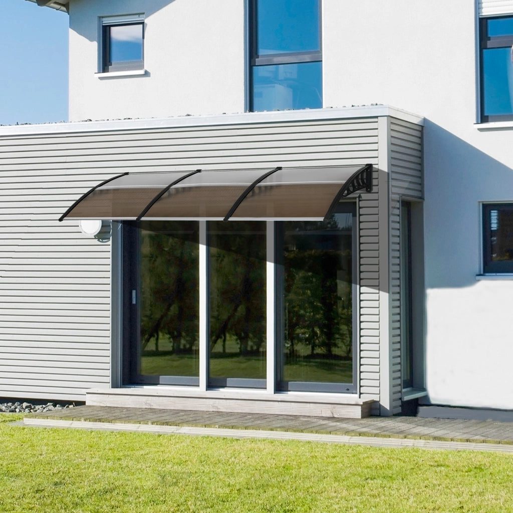 Pensilina Tettoia 300x100x26 cm in Policarbonato e Alluminio Marrone
