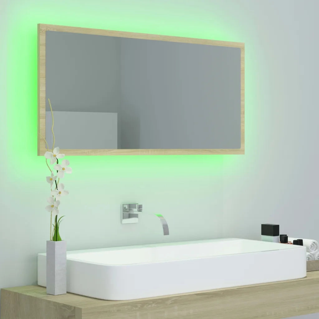 Specchio da Bagno LED Rovere Sonoma 90x8,5x37 cm in Truciolato cod mxl 64420
