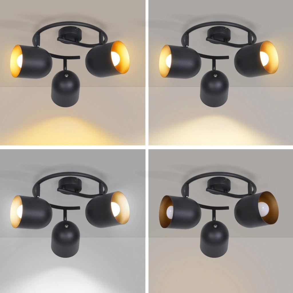 ZMH Faretto da soffitto 3 fiamme nero oro E14 lampada da soffitto girevole 350° soggiorno