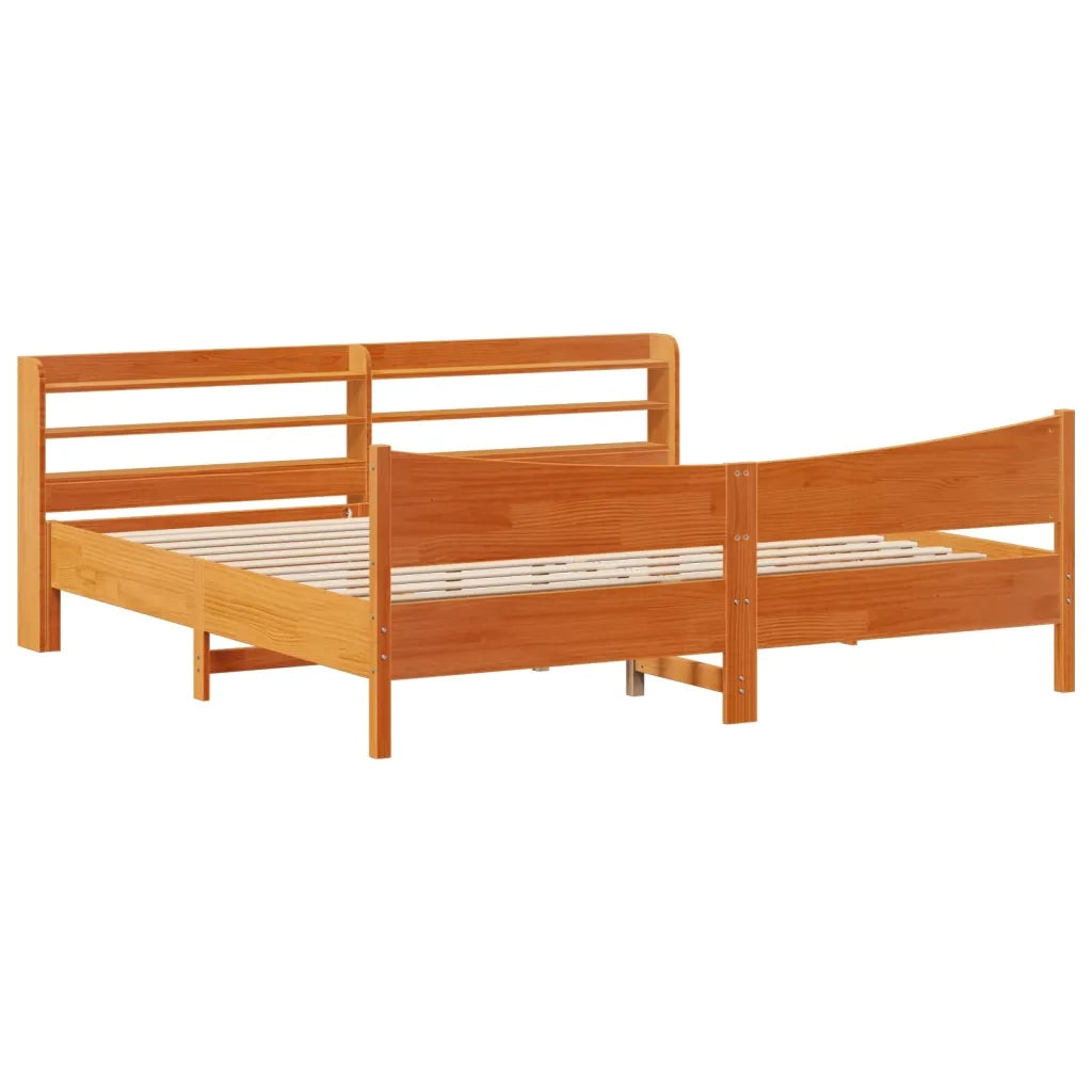 Giroletto con Testiera Marrone Cera 200x200 cm Massello Pino 3307034