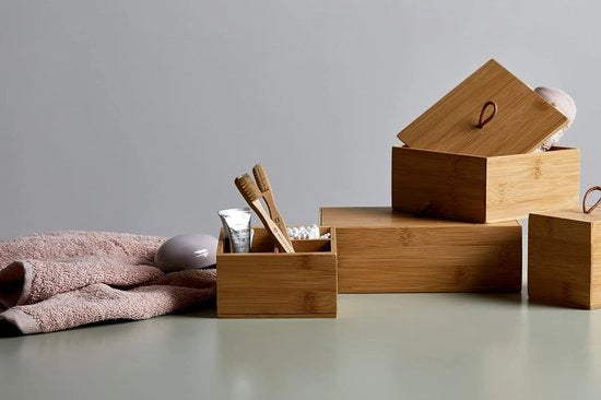 Organizzatore a 3 cassetti in bambù, scatola di conservazione, asciugamano da bagno in bambù