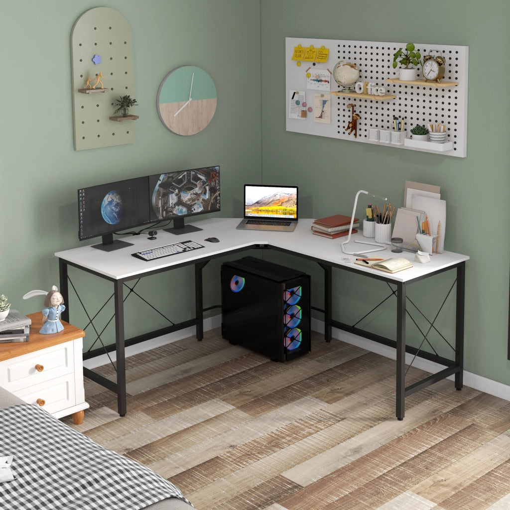 Scrivania Angolare Moderna con Struttura Metallo ¨C Zephmum ¨C Bianco 150x150x76 cm