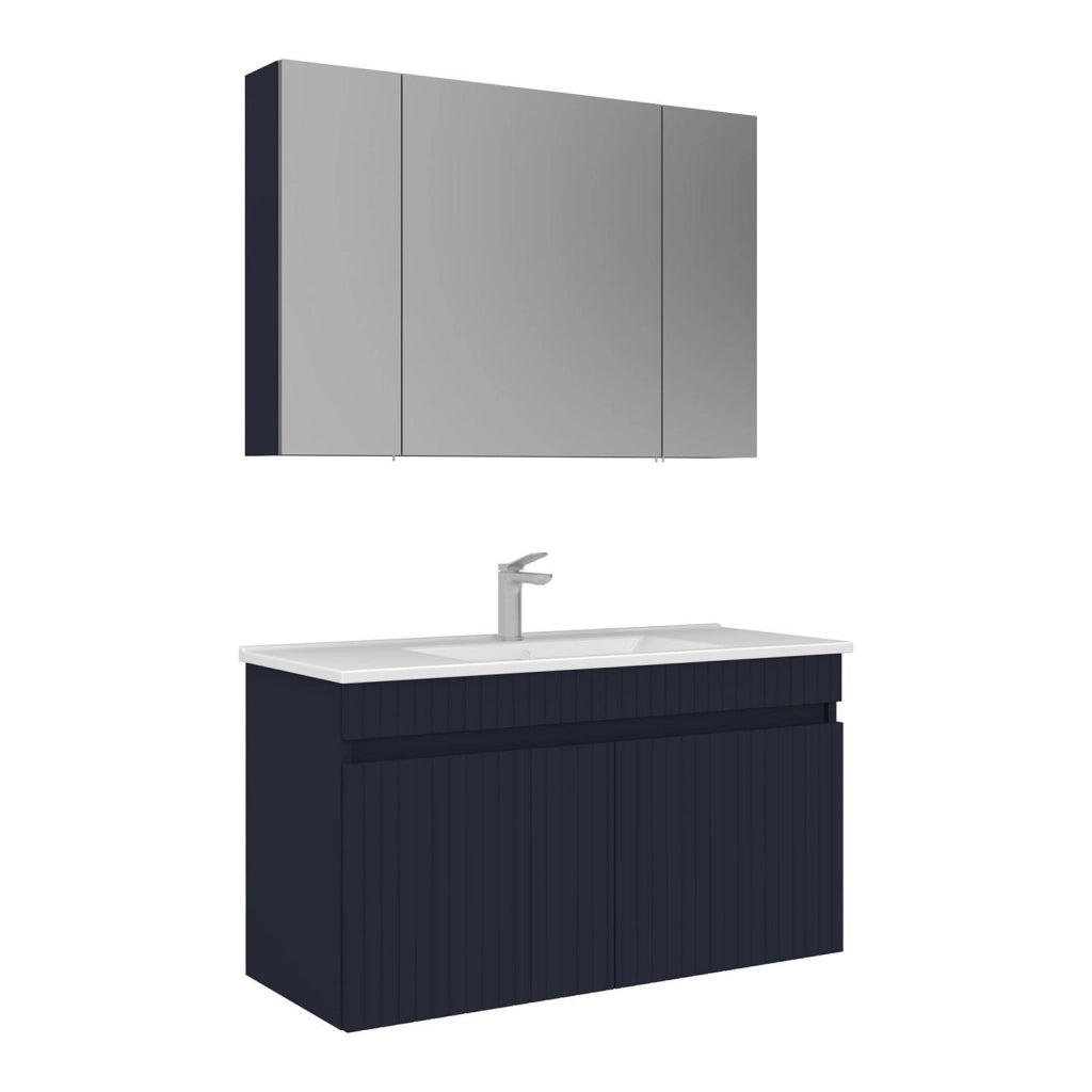 Set mobile lavabo con specchio (2 pezzi) "Tivoli 100" - 100 x 45 x 57 cm - Blu navy opaco