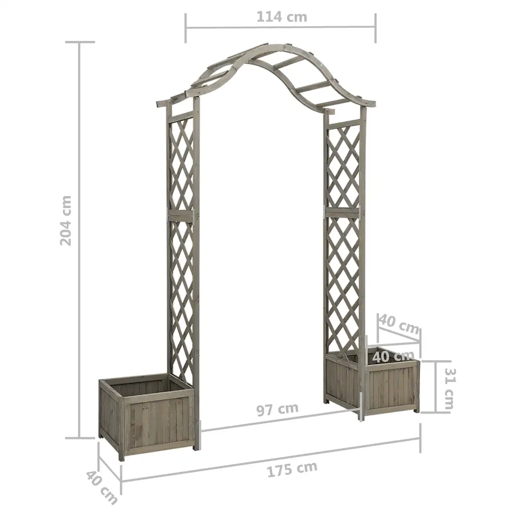 Pergola da Giardino con Fioriera-Vaso con Griglia-Contenitore per Piante Grigio Legno Massello di Abete