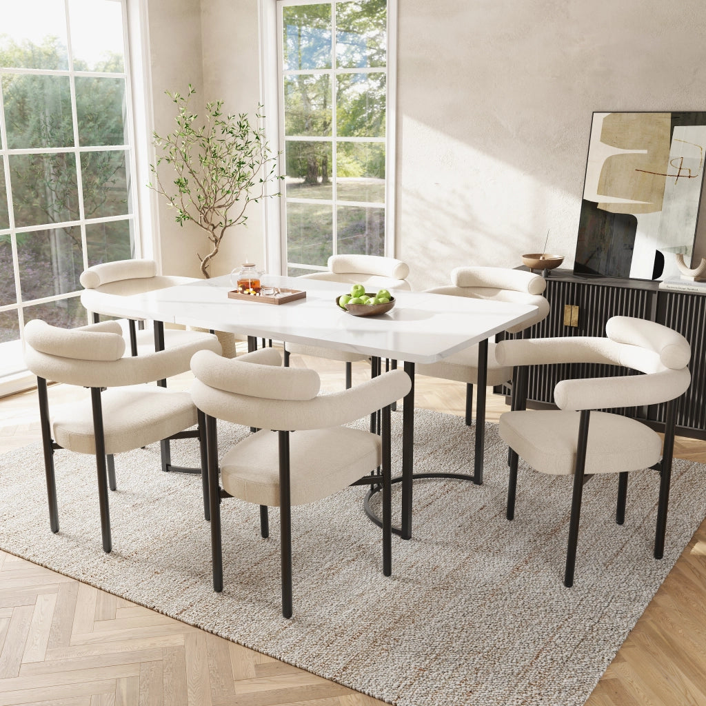 Fauteuil con seduta ampia ergonomica in tessuto effetto scamosciato con struttura in ferro beige per sala da pranzo