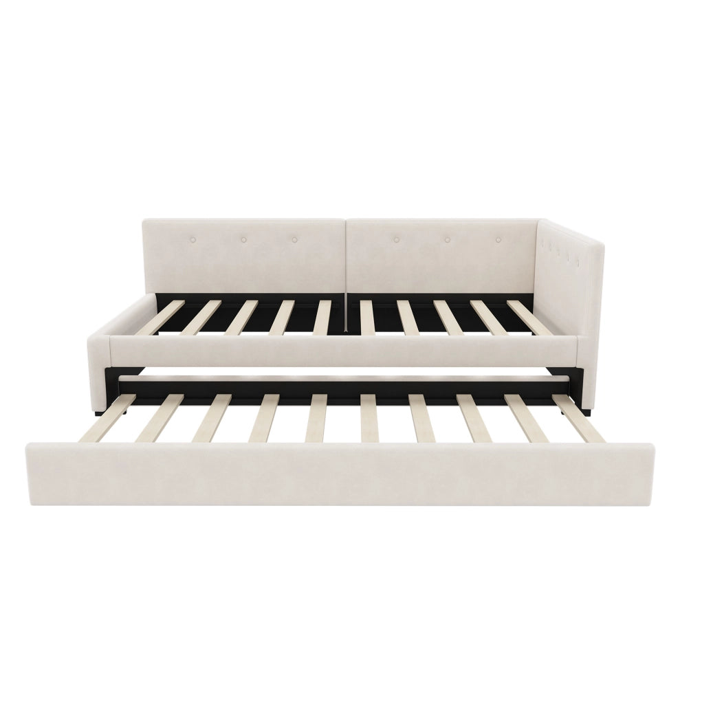 Letto singolo 90x200 cm con letto estraibile; velluto Beige chiaro