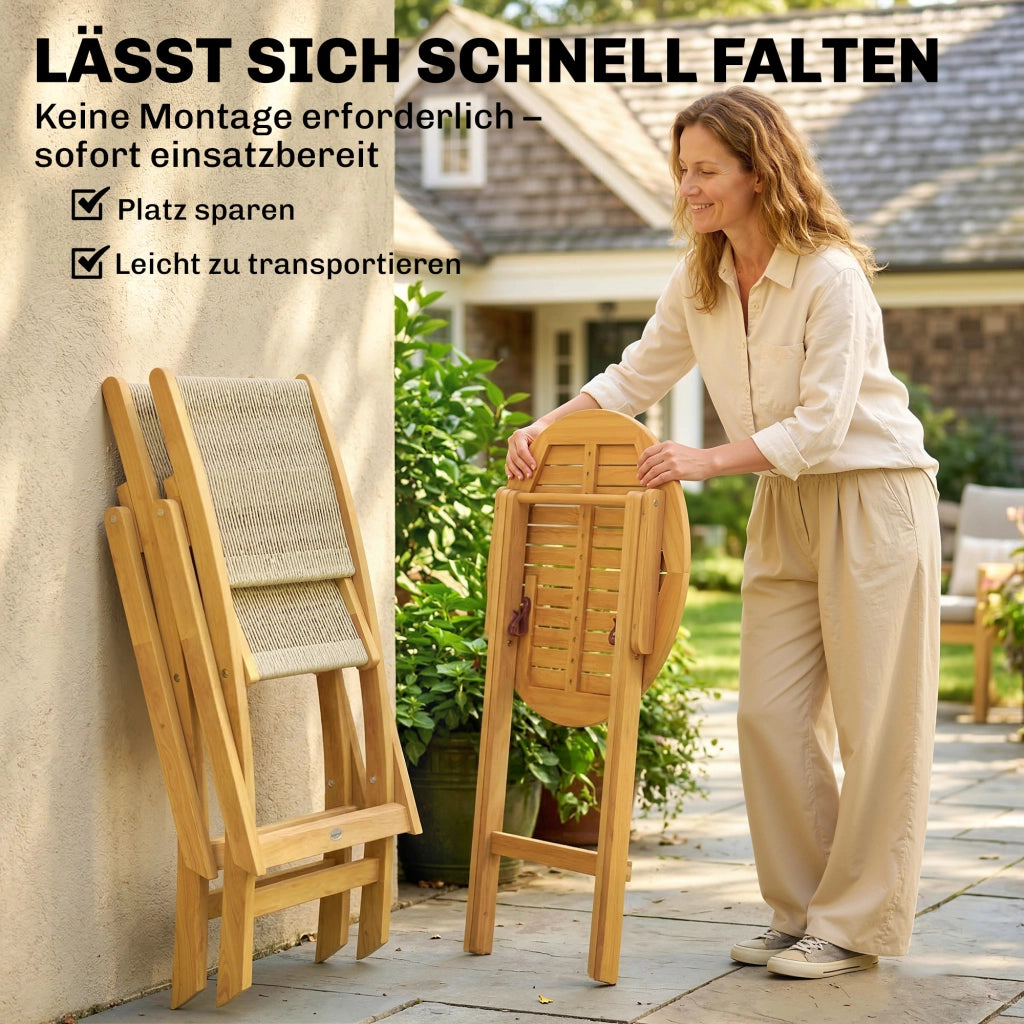 Set Giardino Polyrattan Legno Pieghevole ¨C zephmum ¨C 3 Pezzi con Tavolo e 2 Sedie