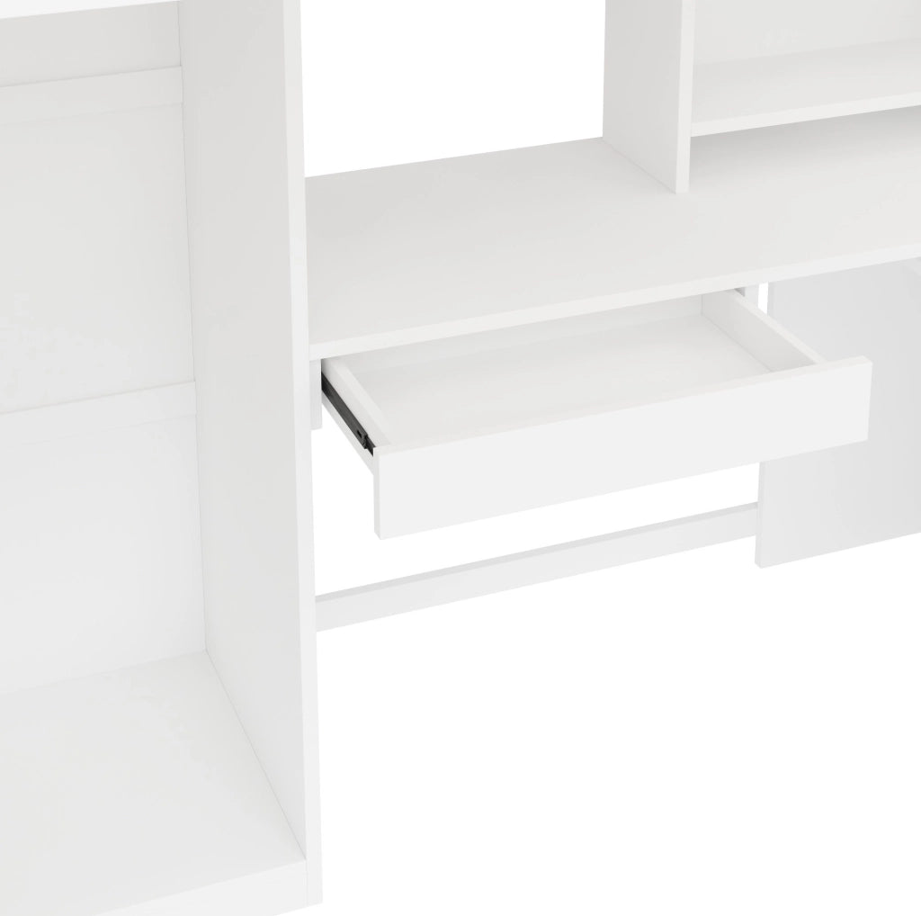 Letto a soppalco bianco 90 x 200 cm con scrivania, armadio e illuminazione LED