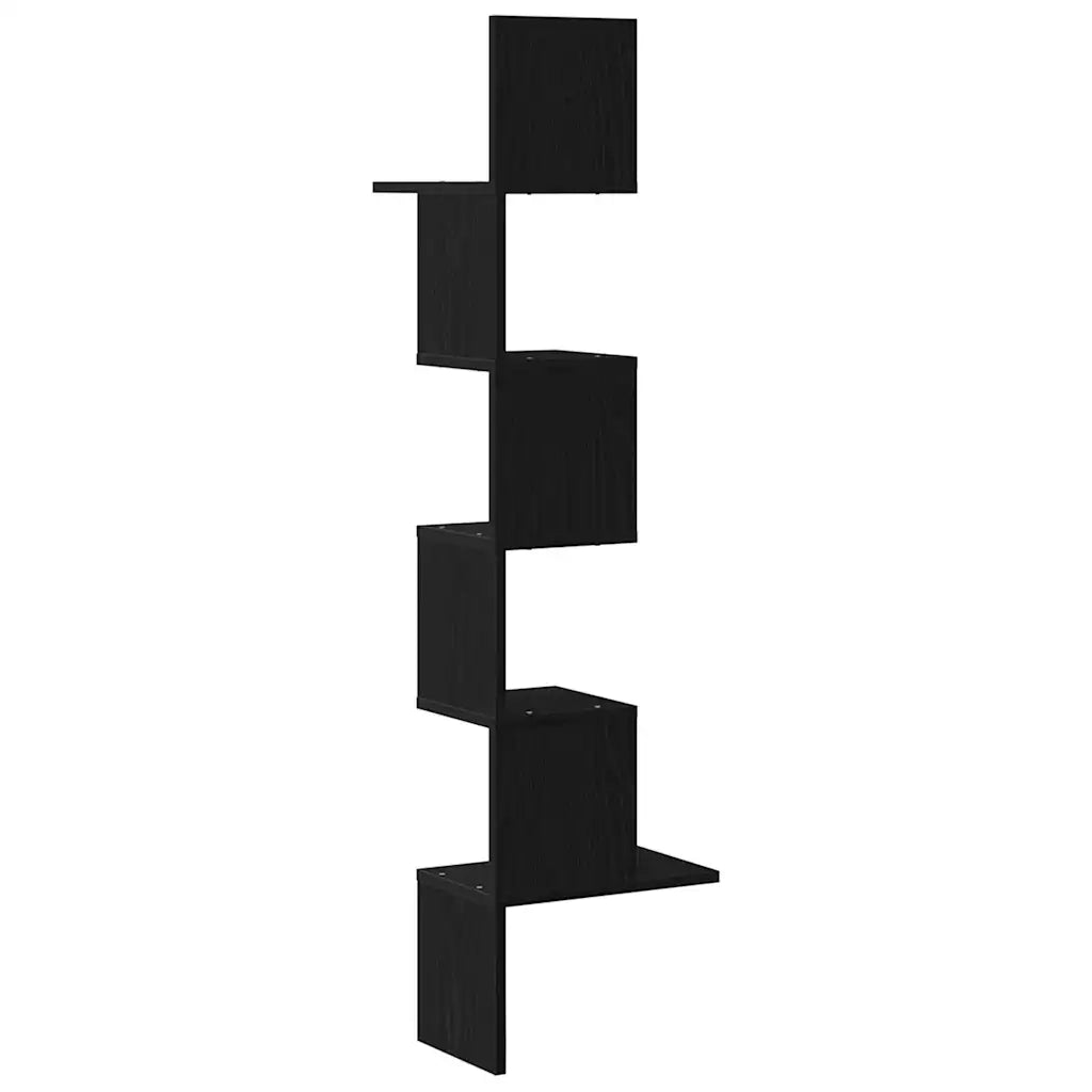 Scaffale Angolare Muro Nero 32x32x127,5 cm Legno Multistrato 860518