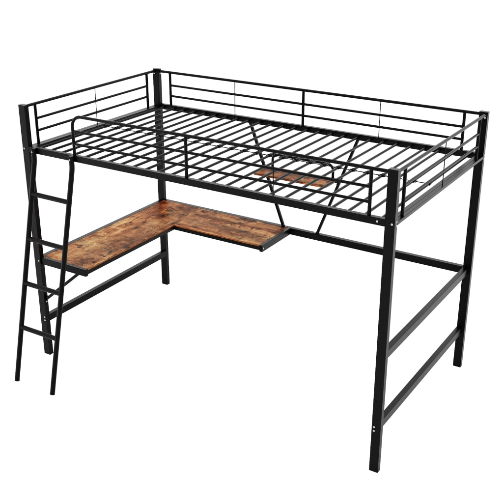 Letto a castello metallo nero con scrivania a l e ripiano 90x200 cm