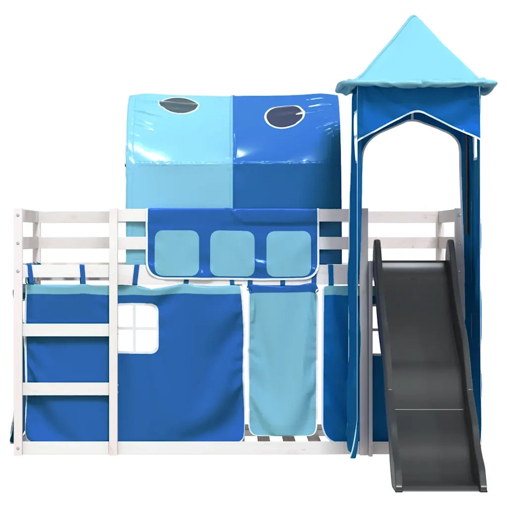 vidaXL Letto a Castello con Scivolo e Tende Blu 90x200 cm