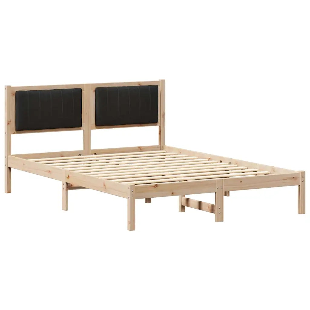 Letto con Testiera Rivestita Nero 140 x 190 cm Pino massello