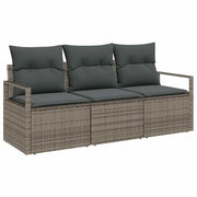 Set Divano da Giardino con cuscino 3 pz | Set Salotto da Giardino Grigio polyrattan