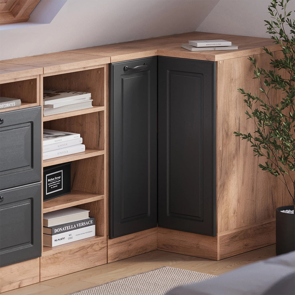 Mobile cucina angolare per sottotetto R-Line Antracite rustico/Rovere dorato 75.6 cm con 1 porta, carcassa dell’armadio profondità 60 cm Vicco