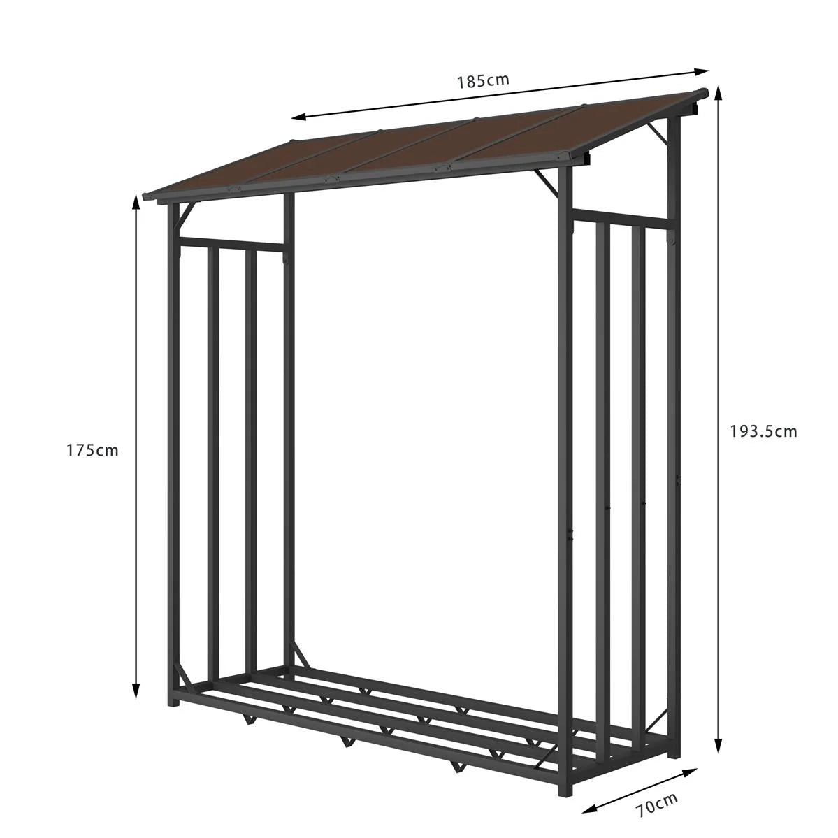 Portalegna in metallo antracite XXL 175 x 70 x 193,5 cm con tetto