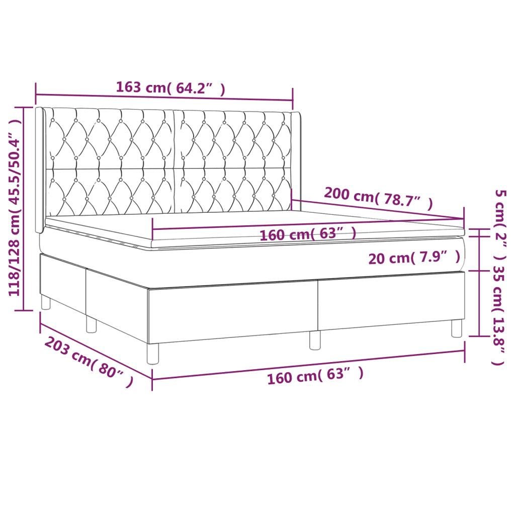 Letto a Molle con Materasso e LED Rosa 160x200 cm in Velluto 3139756