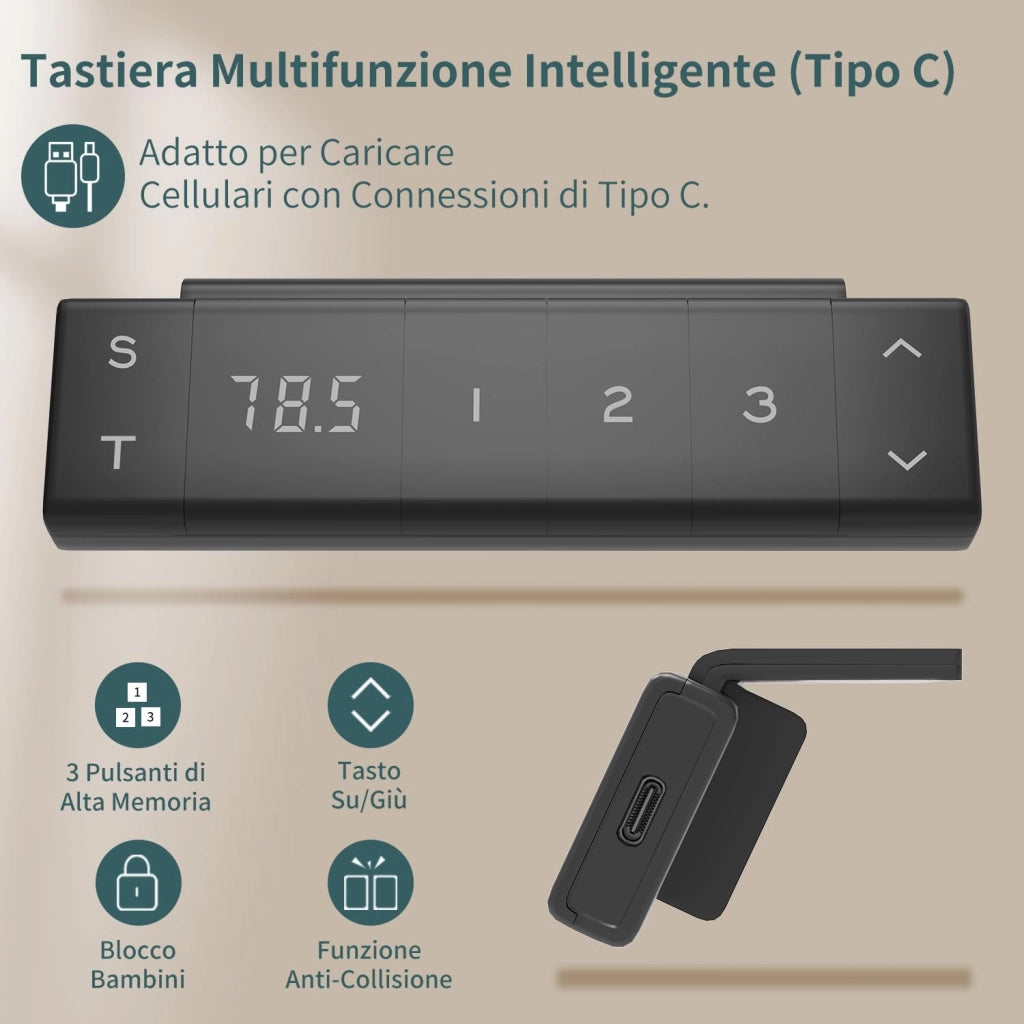 120 x 80 CM scrivania regolabile in altezza, scrivania da ufficio con quattro sezioni, scrivania per computer con funzione di memoria, Grigio