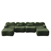 Divano modulare angolare a U 4 posti; senza struttura; con pouf; velluto verde