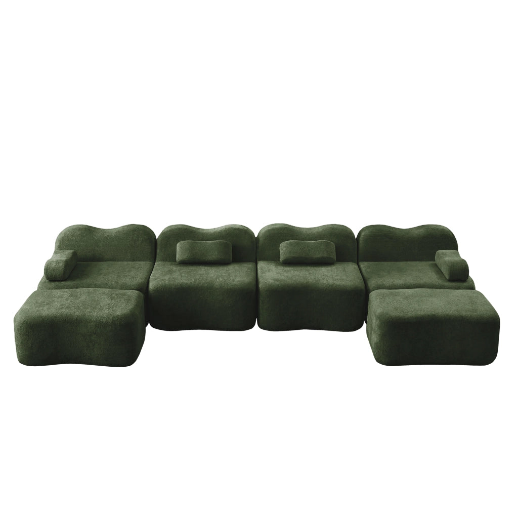 Divano modulare angolare a U 4 posti; senza struttura; con pouf; velluto verde