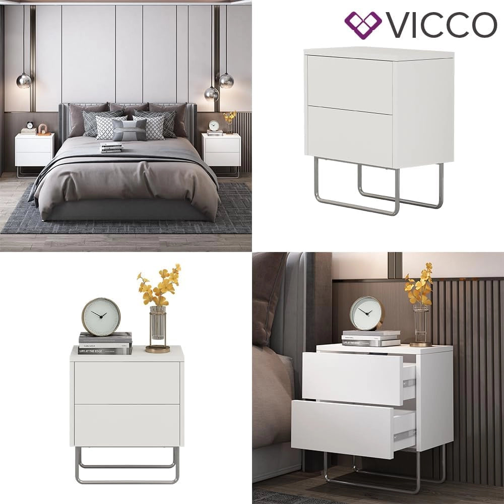 Comodino camera da letto Calvin, Bianco, 45 x 50 cm, per riporre oggetti di uso quotidiano accanto al letto