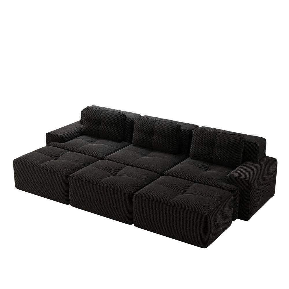 Divano Angolare Modulare 3 Posti con Pouf ¨C Xylo ¨C Velluto a Coste Nero
