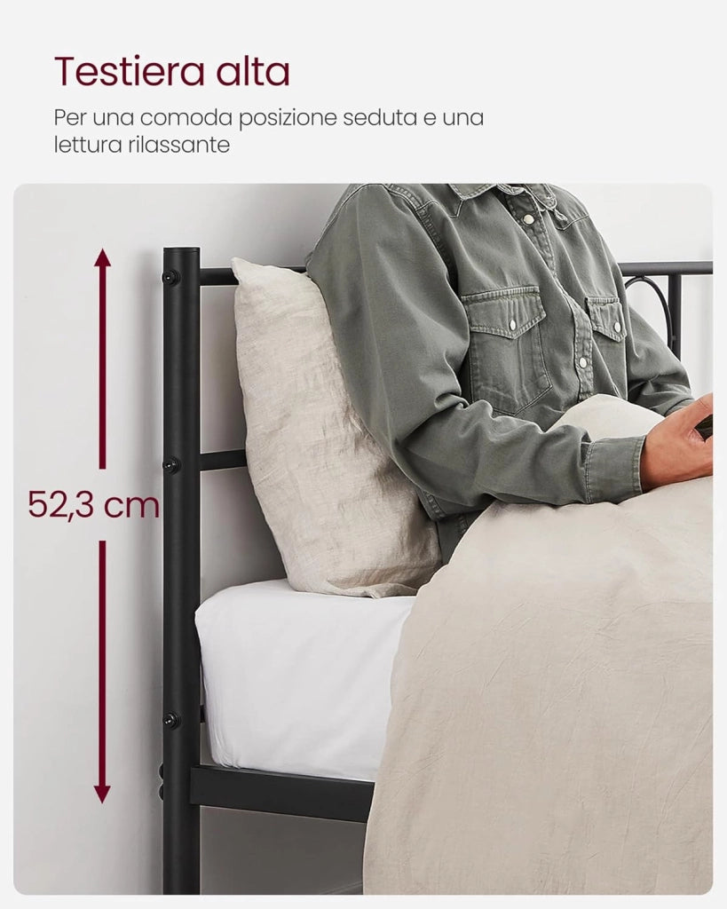 VASAGLE Struttura Letto Matrimoniale, Letto a Doghe in Metallo per Materassi di 140 x 200 cm, per Stanza di Ospiti, Montaggio Facile, per Spazi Piccoli, Nero Inchiostro RMB064B01