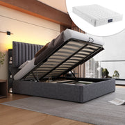 OKWISH Letto contenitore 160×200 cm, Letto Matrimoniale con LED controllabile tramite app, USB, Type C e Testiera Regolabile, con Materasso, Grigio