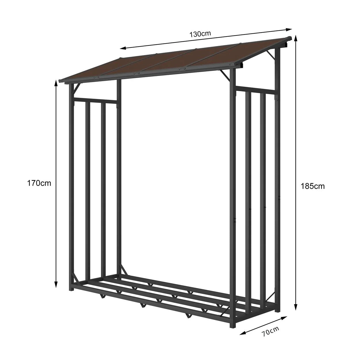 Portalegna in metallo antracite 130 x 70 x 185 cm con tetto