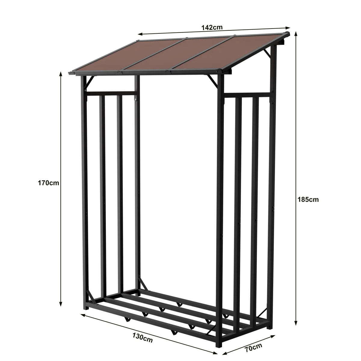 Portalegna in metallo antracite 130 x 70 x 185 cm con tetto