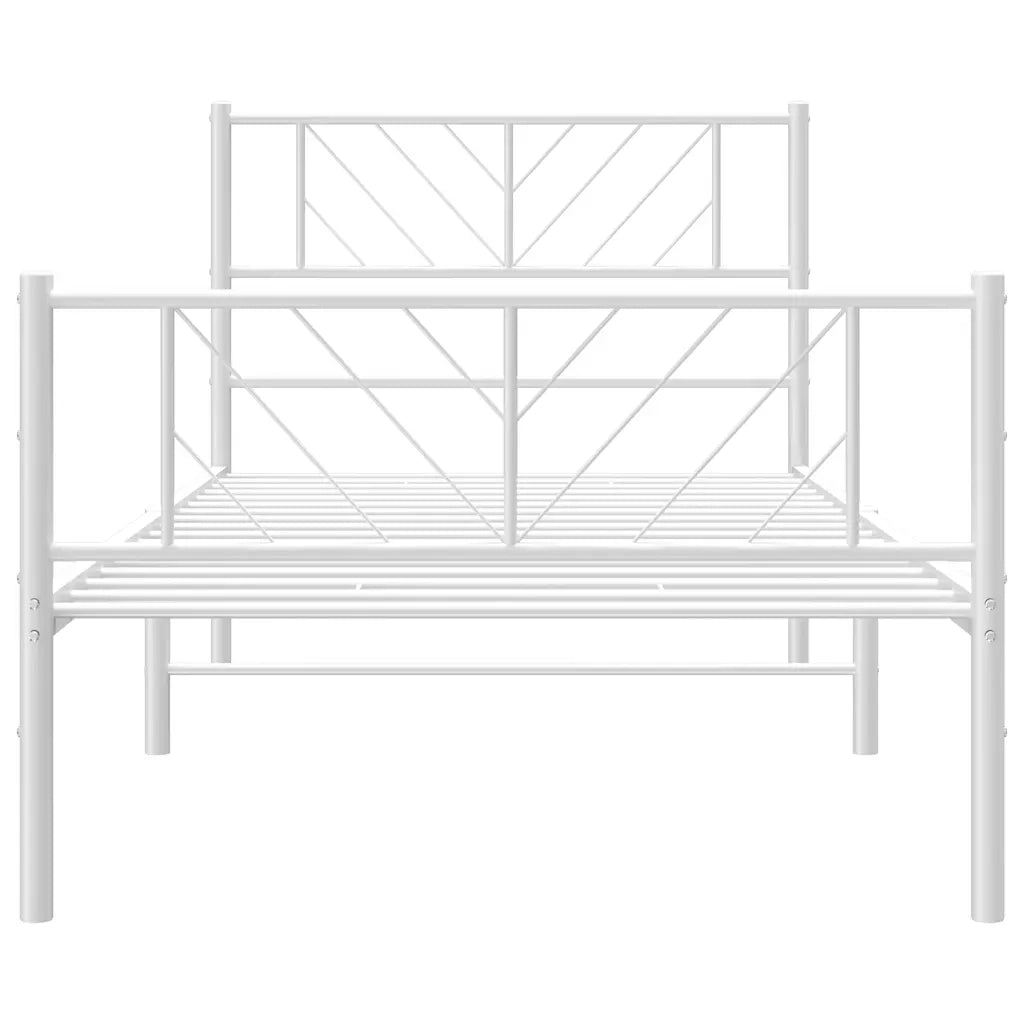 Letto singolo | Letto per adulti | Giroletto con Testiera e Pediera Metallo Bianco 100x190 cm