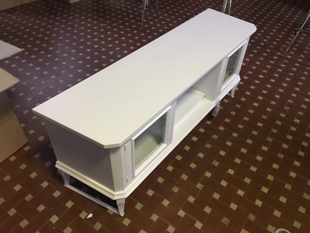 Porta tv basso in legno shabby bianco 164x46x64