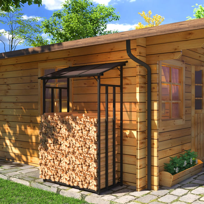 Portalegna in metallo antracite 130 x 70 x 145 cm con tetto