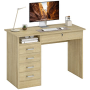 Scrivania moderna con 5 cassetti, piano grande, ripiano aperto, cassetto con serratura ¨C zephmum ¨C quercia 110x50x76cm