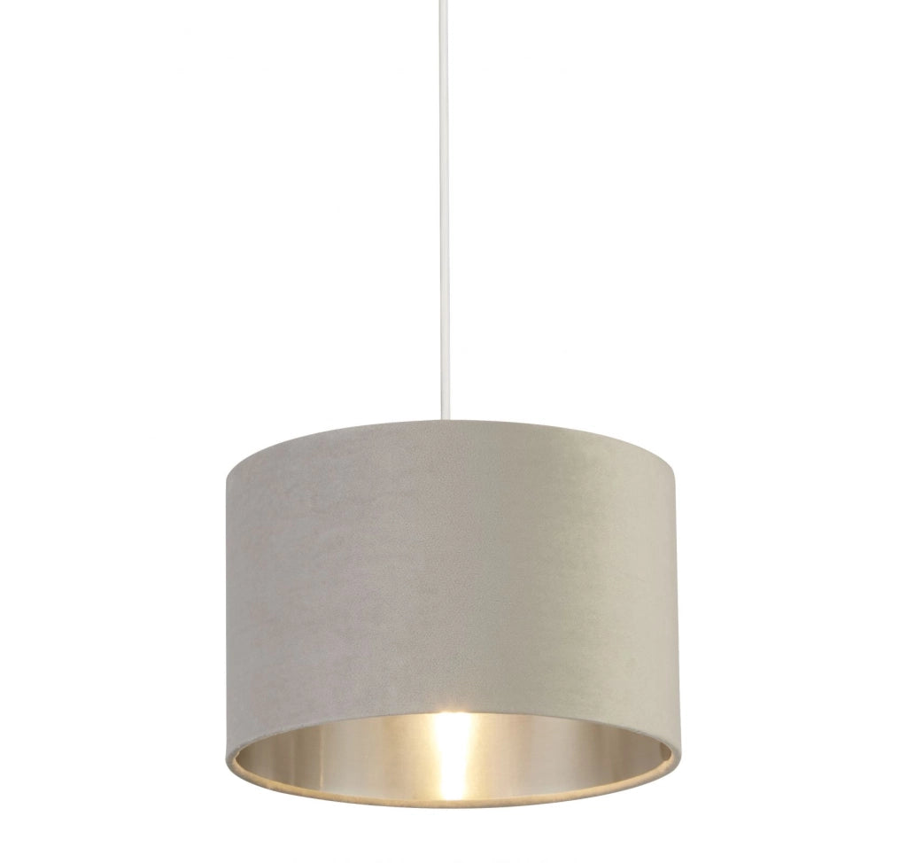 Paralume a tamburo - Velluto grigio chiaro con interno argentato, diametro 28 cm