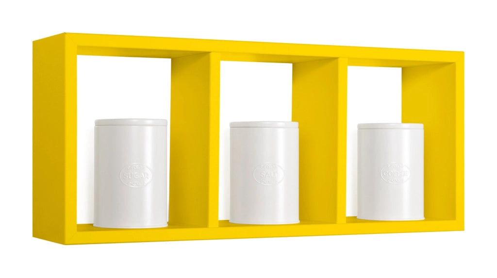 Mensola Rettangolare 3 Scomparti da Parete 70x30x15.5 cm in Fibra di Legno Tristano Giallo Canarino