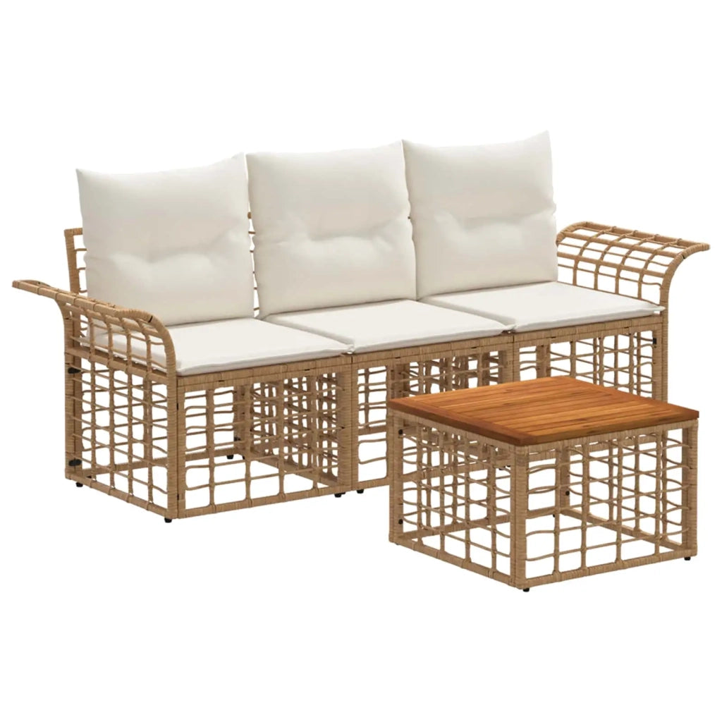 Set di divani da esterno 4 pz | Set Salotto da Giardino Naturale e Bianco Crema