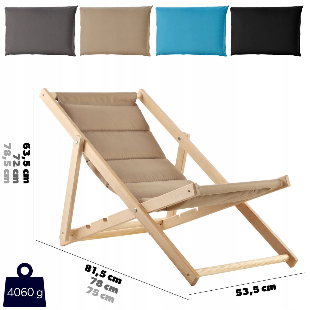 KADAX Sedia a sdraio da giardino/spiaggia in legno pieghevole con cuscino, lucidatura di alta qualità