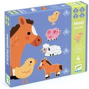 Primo Puzzle,Alla fattoria, 4 puzzle con animali,Djeco,Eta 2+