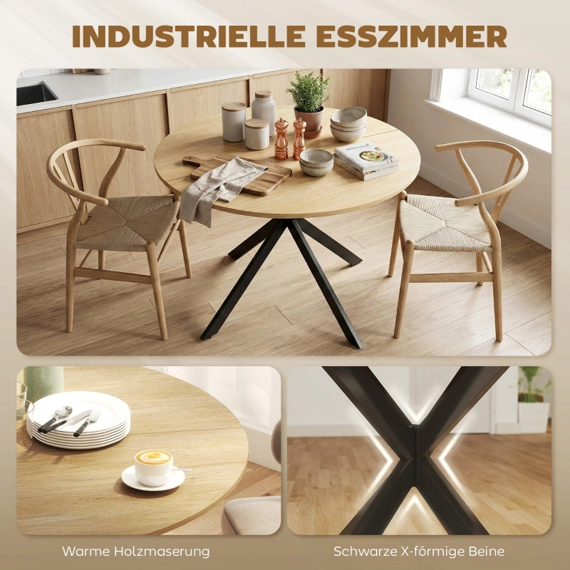 Tavolo da pranzo - rotondo per 4 - stile industriale - gambe in acciaio - rovere - per cucina