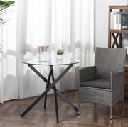 Tavolino rotondo 80x80x75 cm in vetro temperato; struttura in metallo; nero