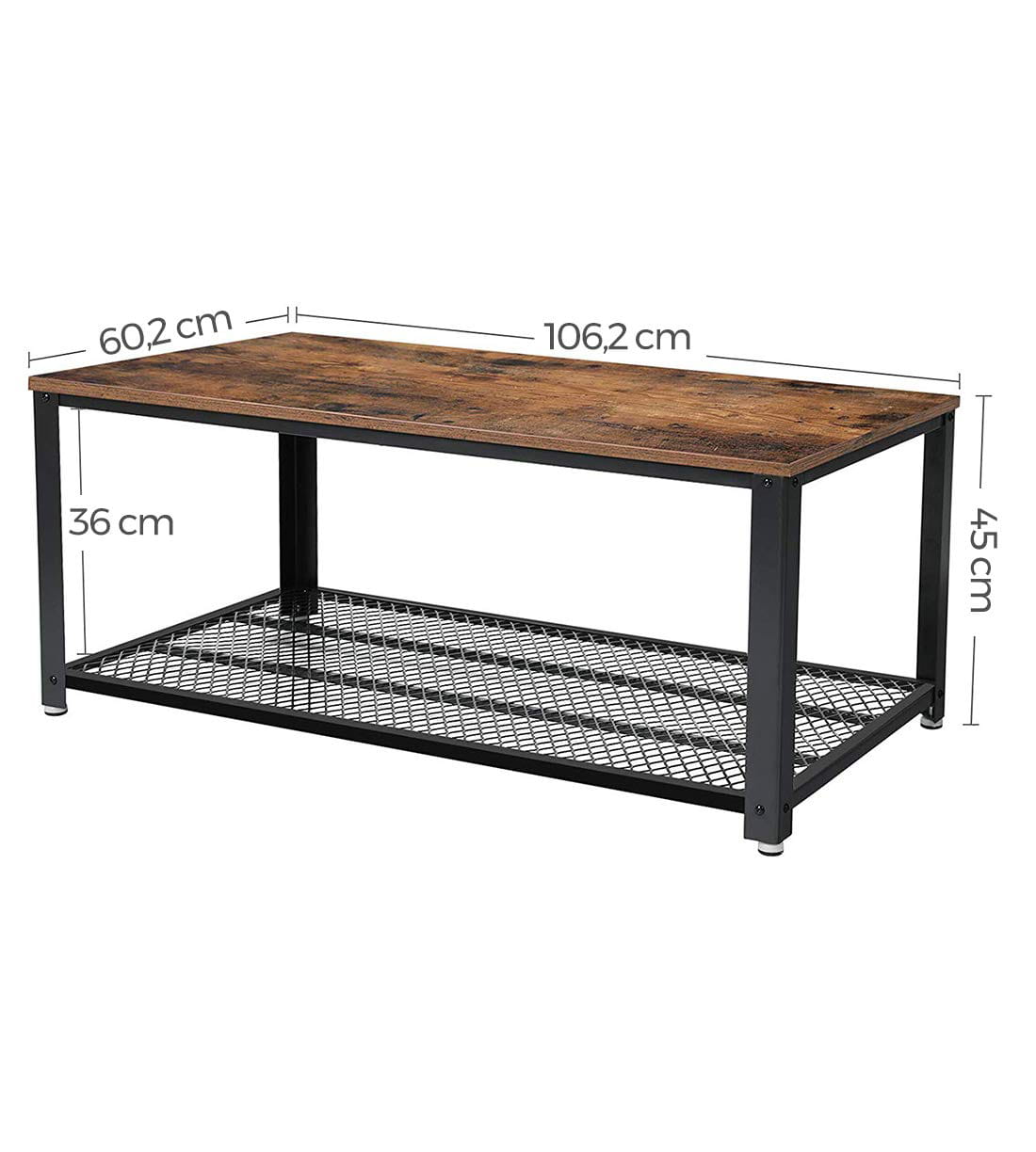 Tavolino da caffè Valora LCT61X in truciolato marrone rustico con ripiano in metallo